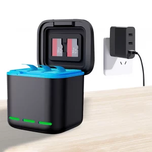 3 Channel Battery Charger Battery Charger Station 2 SD Slot Storage Charging Box for Go Pro Hero 12/11/10/9 Camera Accessories